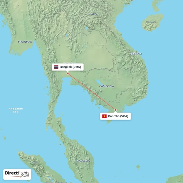 Bangkok - Can Tho direct flight map