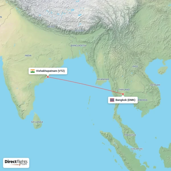 Bangkok - Vishakhapatnam direct flight map
