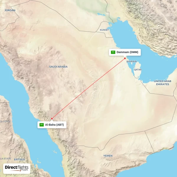 Dammam - Al-Baha direct flight map