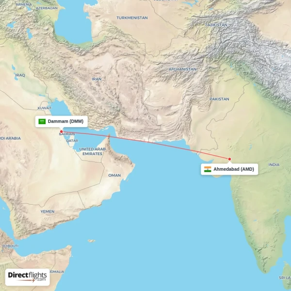 Dammam - Ahmedabad direct flight map