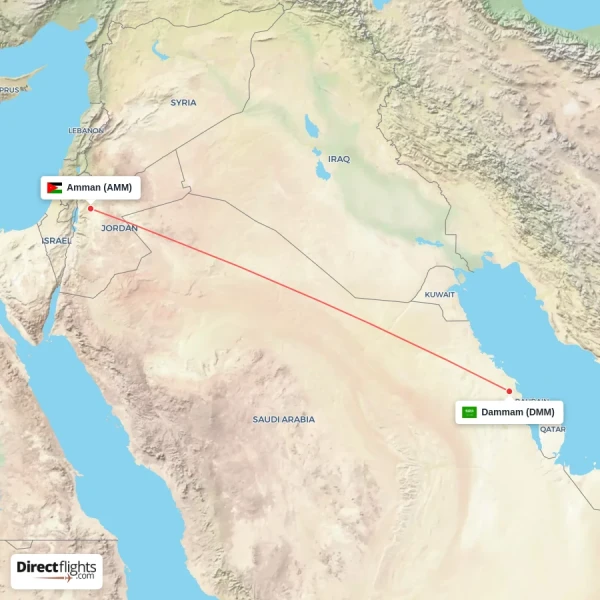 Dammam - Amman direct flight map