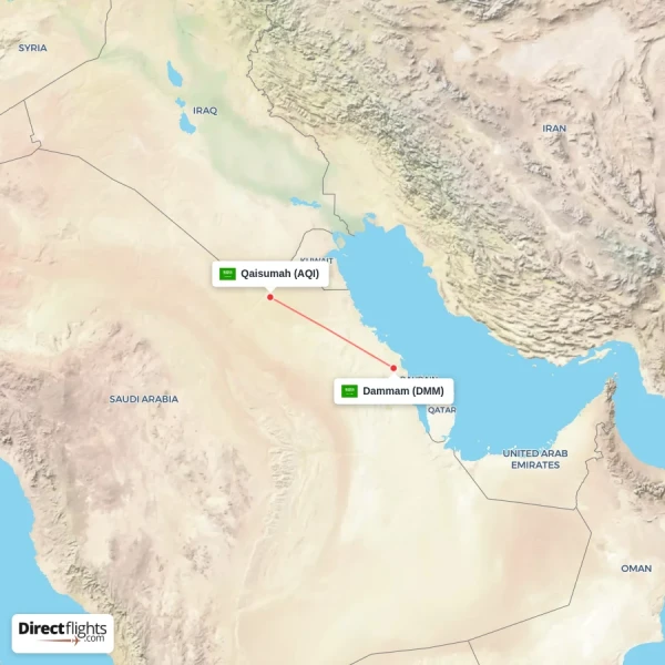 Dammam - Qaisumah direct flight map