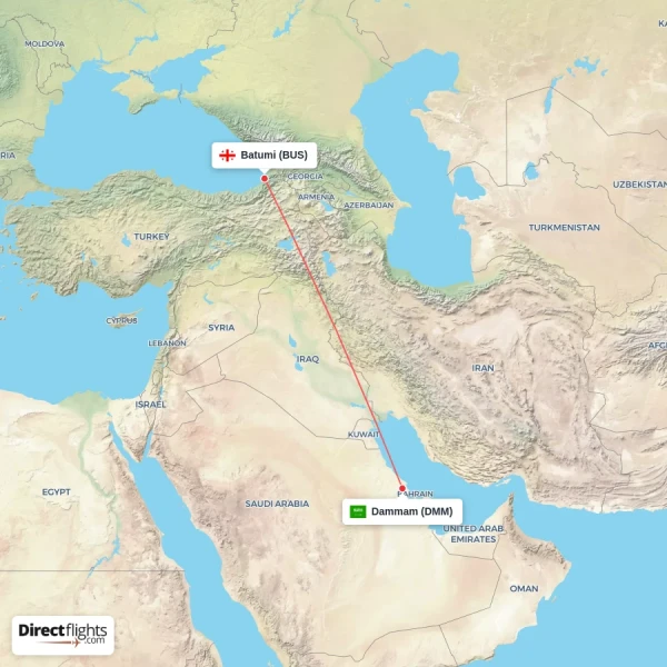 Dammam - Batumi direct flight map