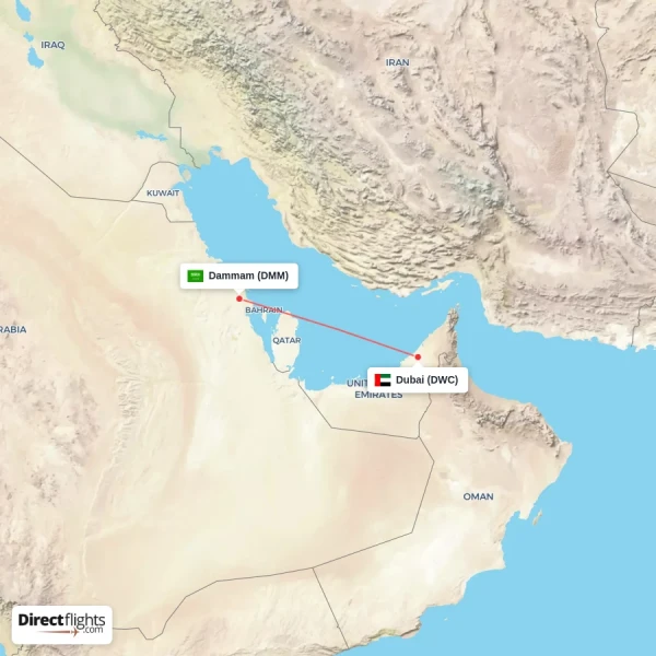 Dammam - Dubai direct flight map