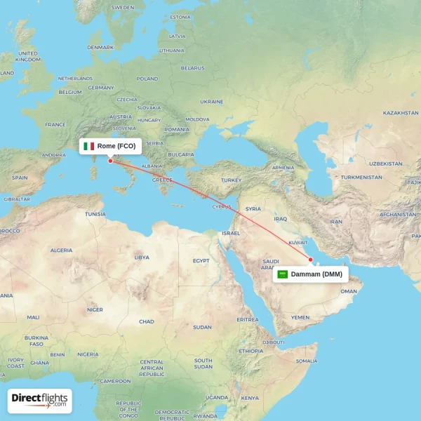 Dammam - Rome direct flight map