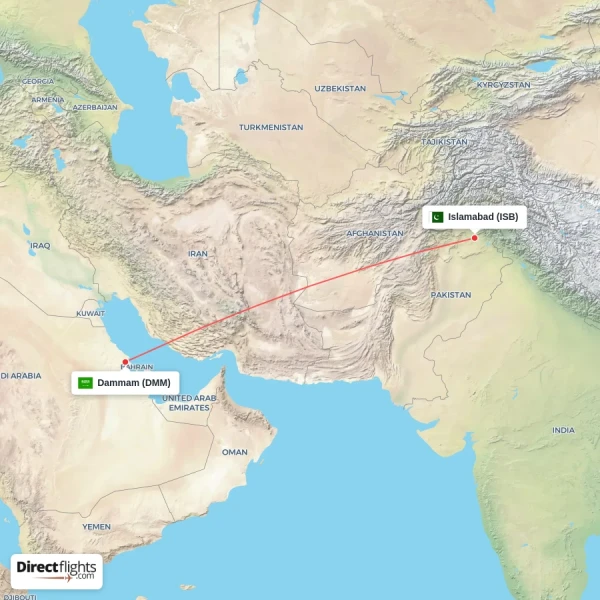 Dammam - Islamabad direct flight map
