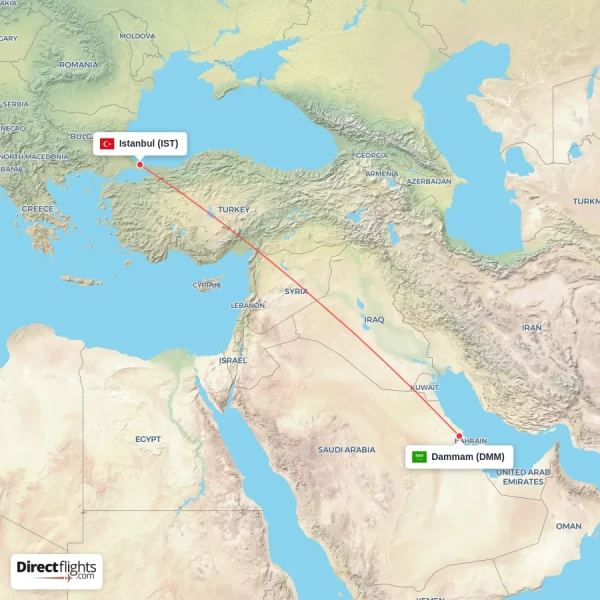 Dammam - Istanbul direct flight map