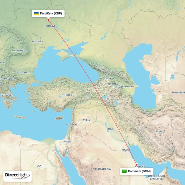 Dammam - Kiev/Kyiv direct flight map