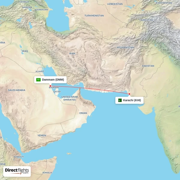 Dammam - Karachi direct flight map