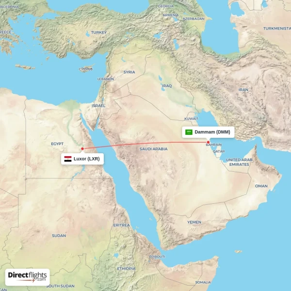 Dammam - Luxor direct flight map