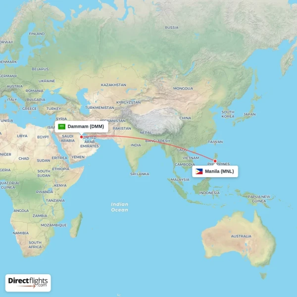 Dammam - Manila direct flight map