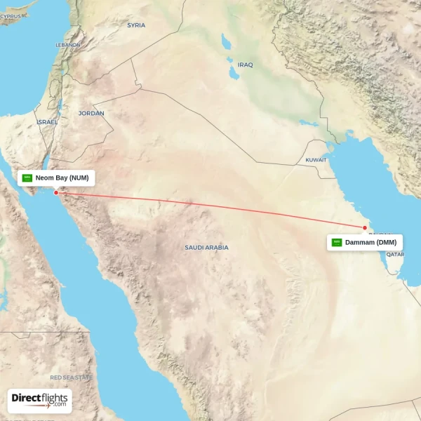 Dammam - Neom Bay direct flight map