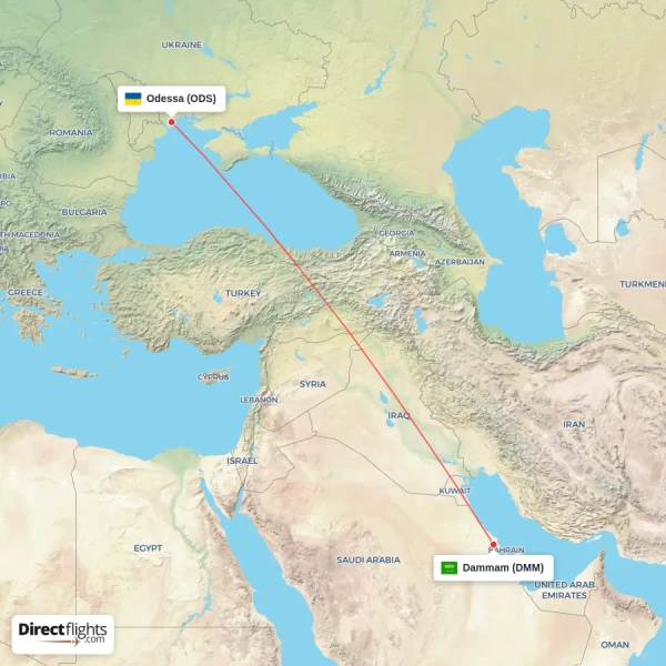 Dammam - Odessa direct flight map