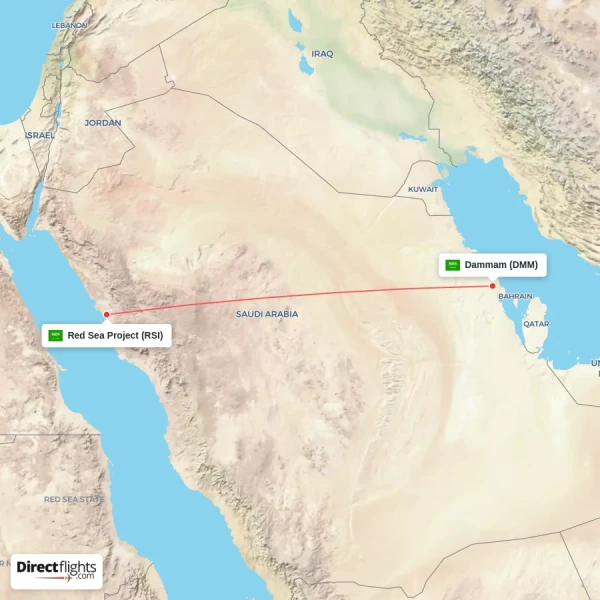 Dammam - Red Sea Project direct flight map