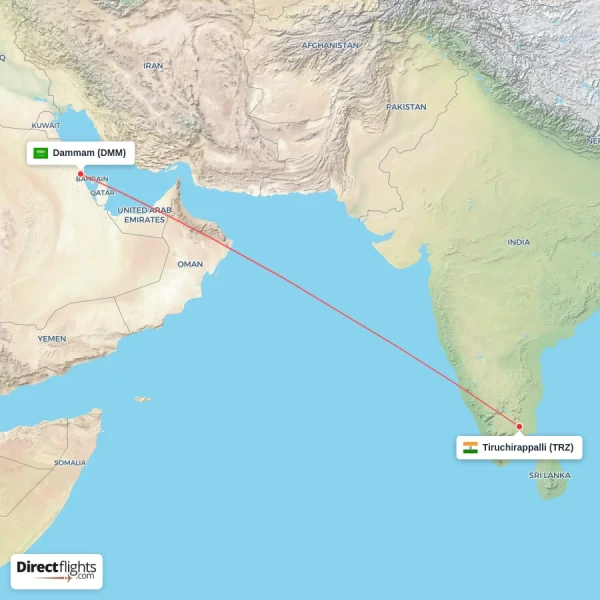 Dammam - Tiruchirappalli direct flight map