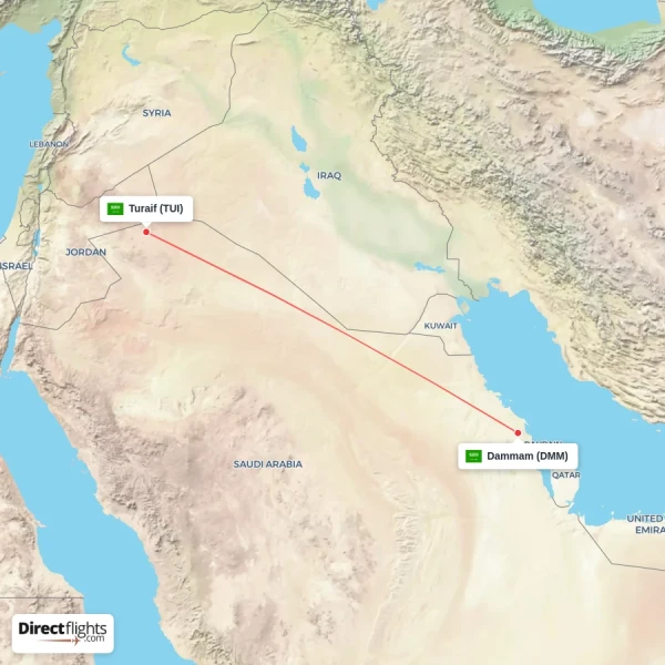 Dammam - Turaif direct flight map