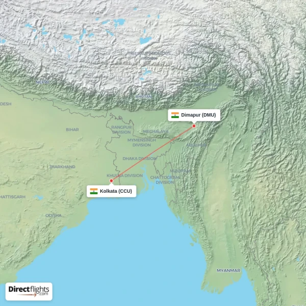 Dimapur - Kolkata direct flight map