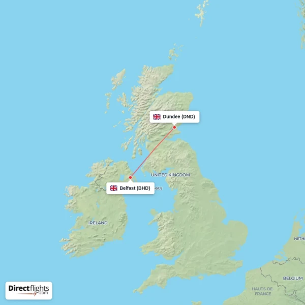 Dundee - Belfast direct flight map