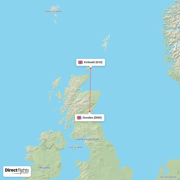 Dundee - Kirkwall direct flight map