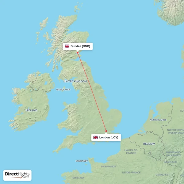 Dundee - London direct flight map