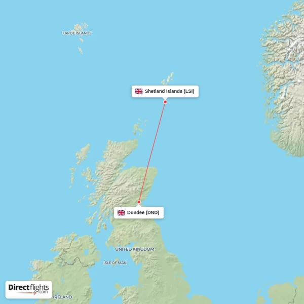 Dundee - Shetland Islands direct flight map