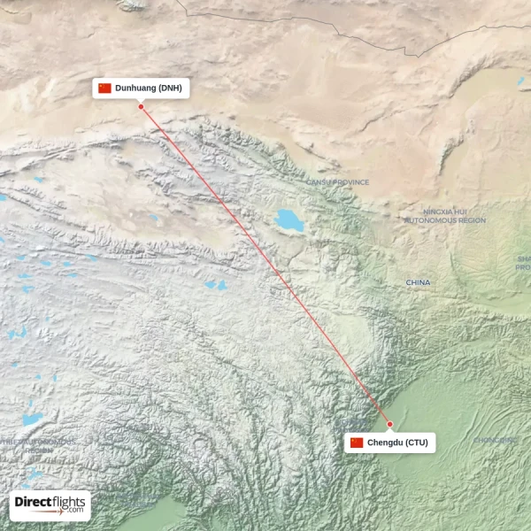 Dunhuang - Chengdu direct flight map