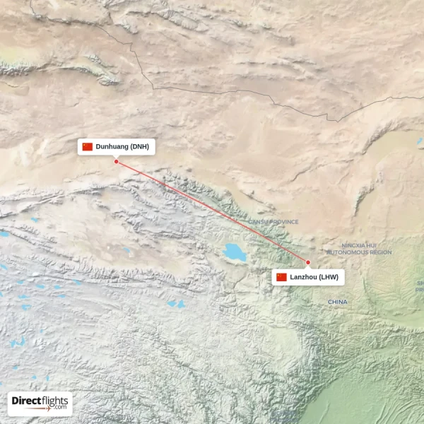Dunhuang - Lanzhou direct flight map