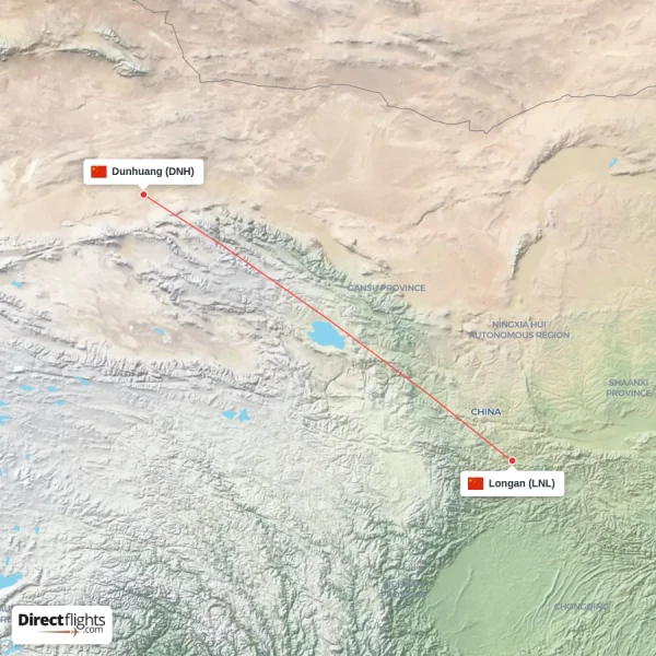 Dunhuang - Longan direct flight map