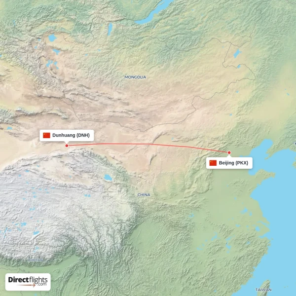 Dunhuang - Beijing direct flight map