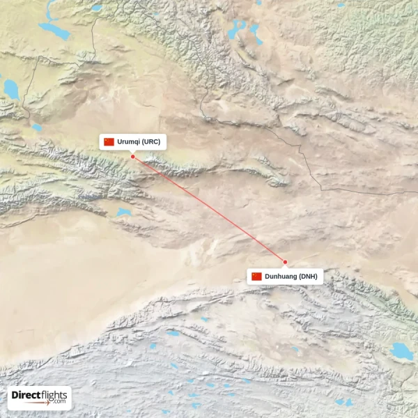Dunhuang - Urumqi direct flight map