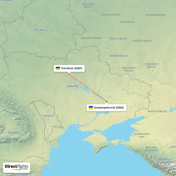 Dnepropetrovsk - Kiev/Kyiv direct flight map