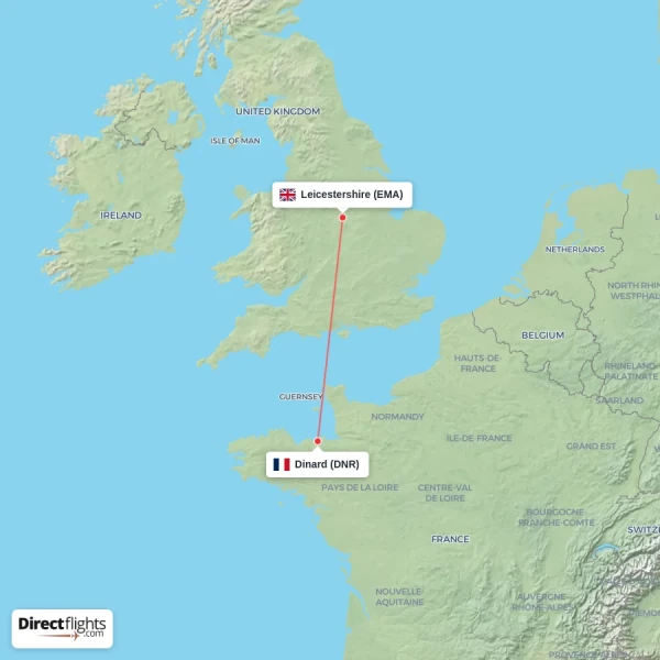 Dinard - Leicestershire direct flight map
