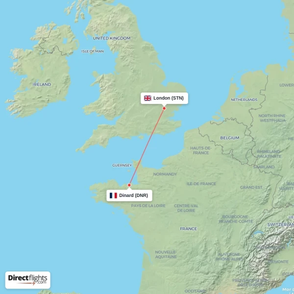 Dinard - London direct flight map