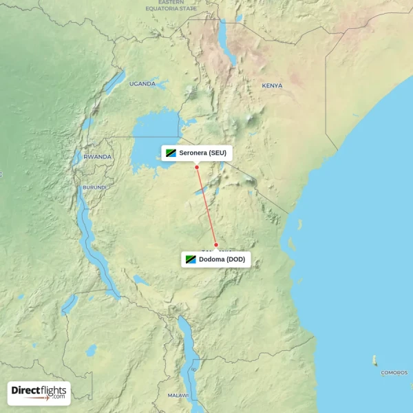 Dodoma - Seronera direct flight map