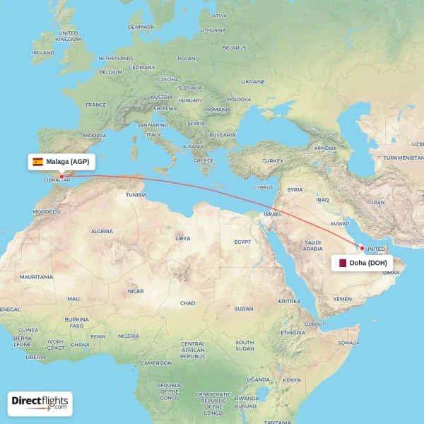 Doha - Malaga direct flight map