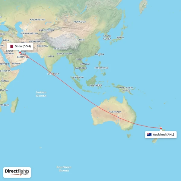 Doha - Auckland direct flight map