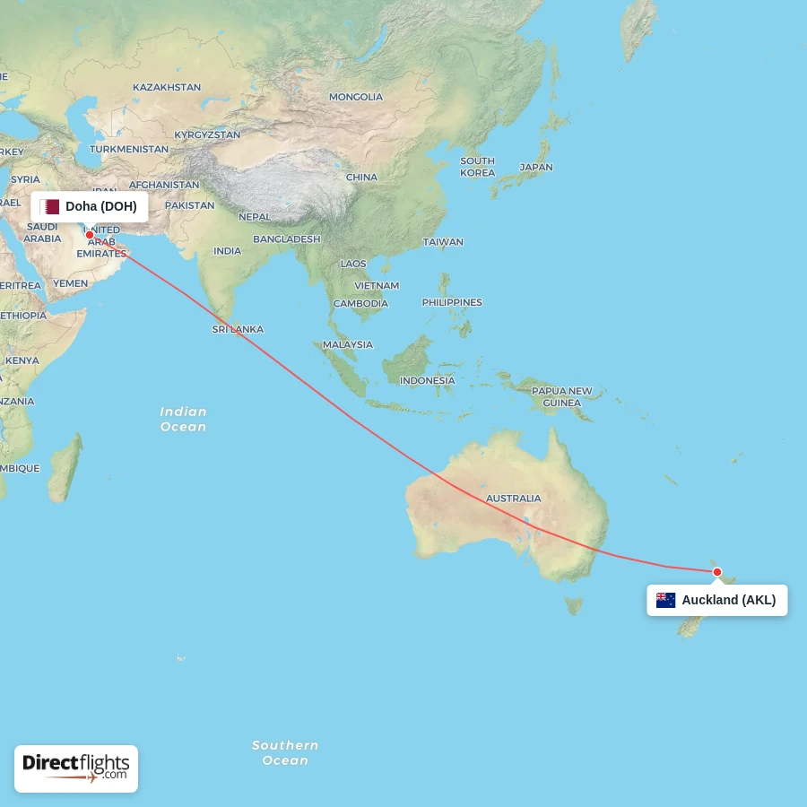 DOH - AKL route map