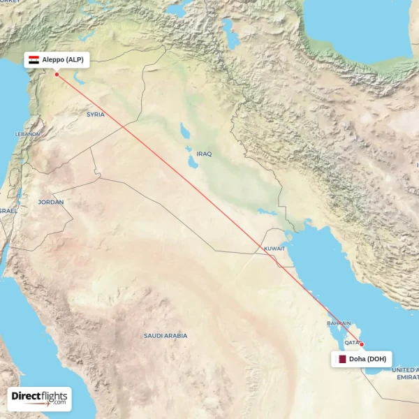 Doha - Aleppo direct flight map