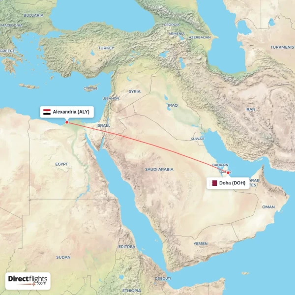 Doha - Alexandria direct flight map