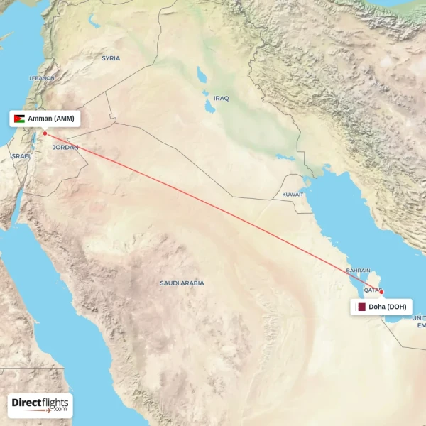 Doha - Amman direct flight map