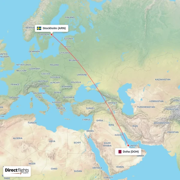 Doha - Stockholm direct flight map