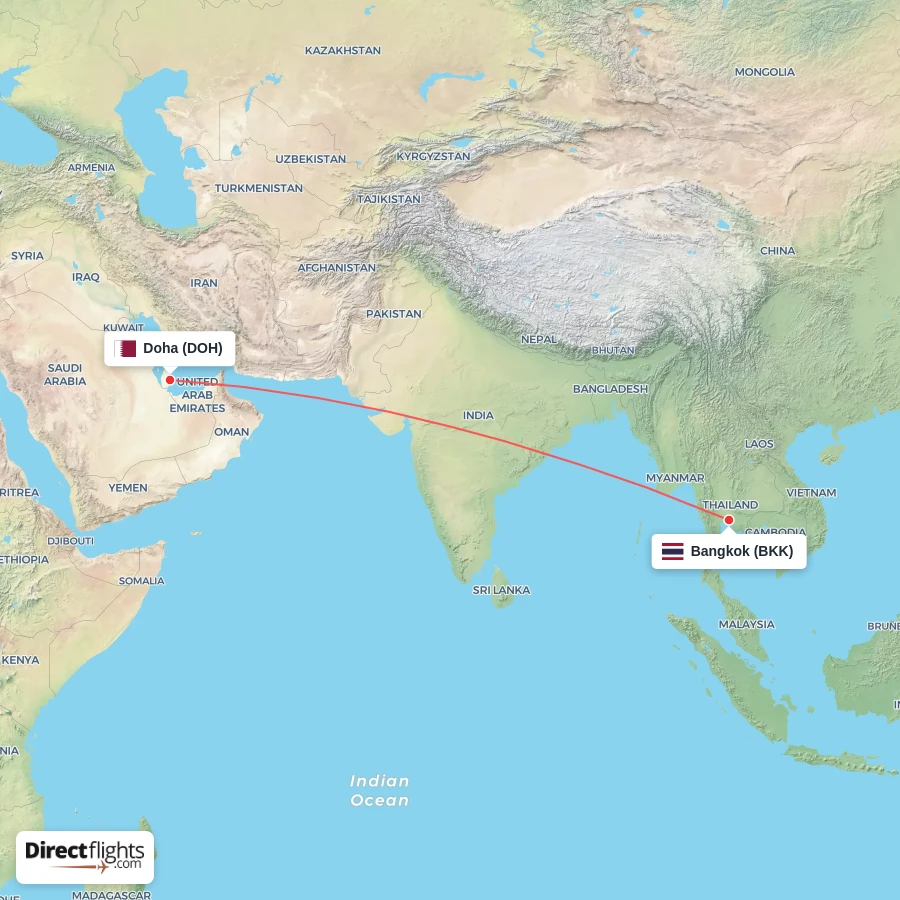 DOH - BKK route map