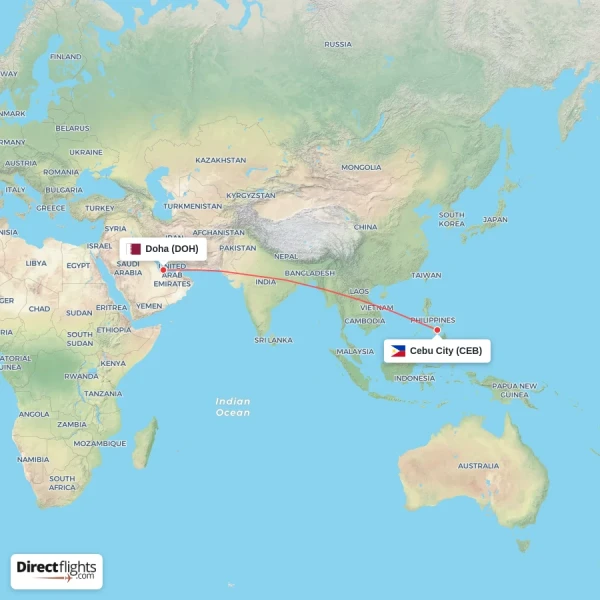 Doha - Cebu City direct flight map