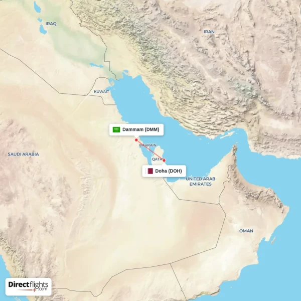 Doha - Dammam direct flight map