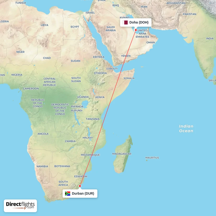 DOH - DUR route map