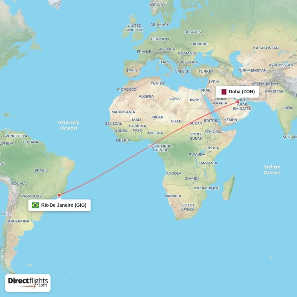 Doha - Rio De Janeiro direct flight map