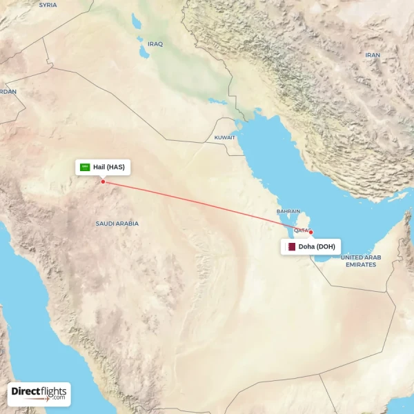 Doha - Hail direct flight map