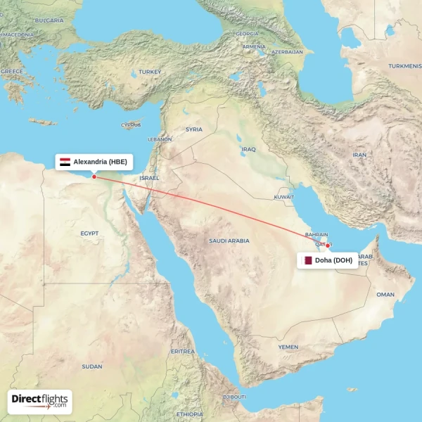Doha - Alexandria direct flight map