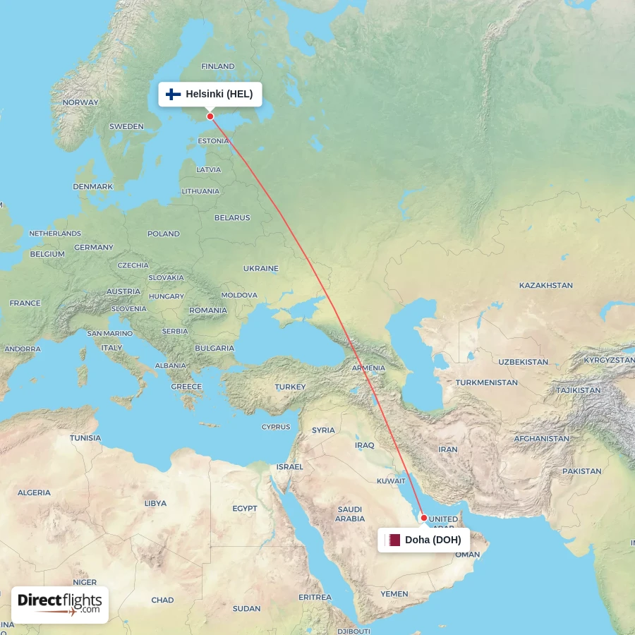 DOH - HEL route map