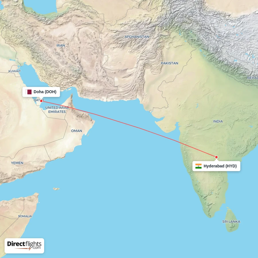 DOH - HYD route map